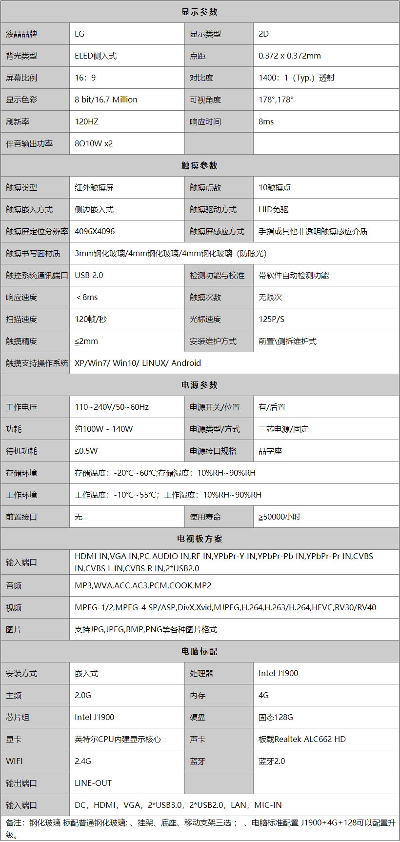 智能會議平板產(chǎn)品參數(shù)